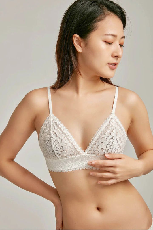 柔絲・軟蕾絲法式三角杯｜月白