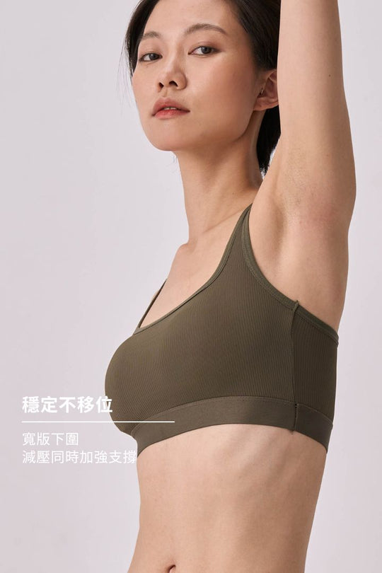 時尚條紋美背 Bra Top ｜軍綠