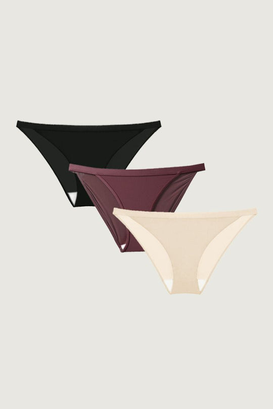 柔亮・比基尼丁字褲 3 件組｜黑＋酒紅＋裸
