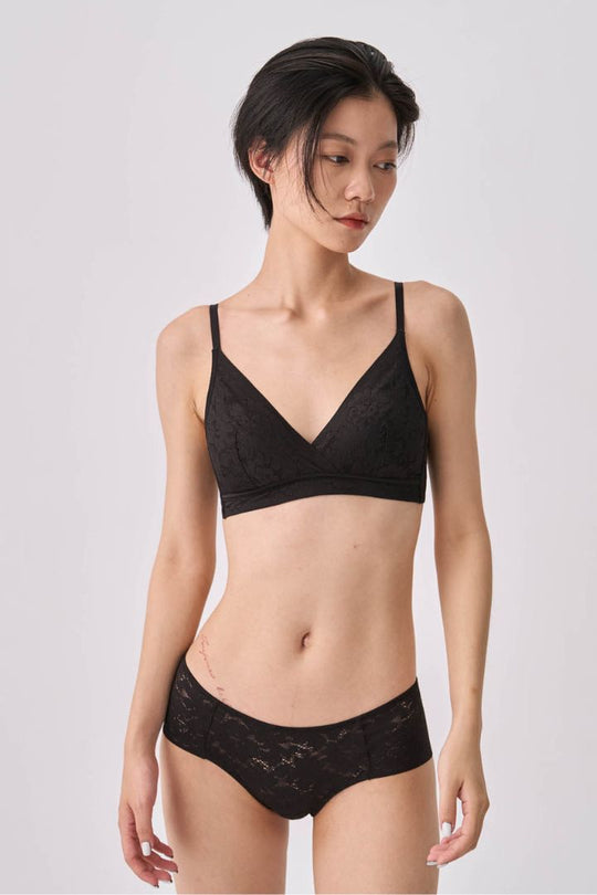 柔絲・蕾絲極簡三角 成套｜黑