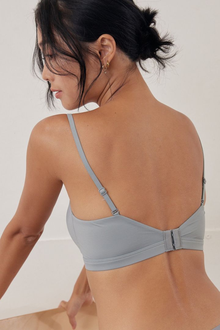 柔亮・簍空細肩 3/4 杯｜藍灰