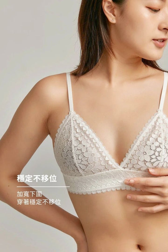 柔絲・軟蕾絲法式三角杯 成套｜月白