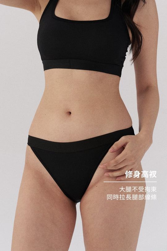 柔亮・時尚條紋半包臀三角褲｜黑