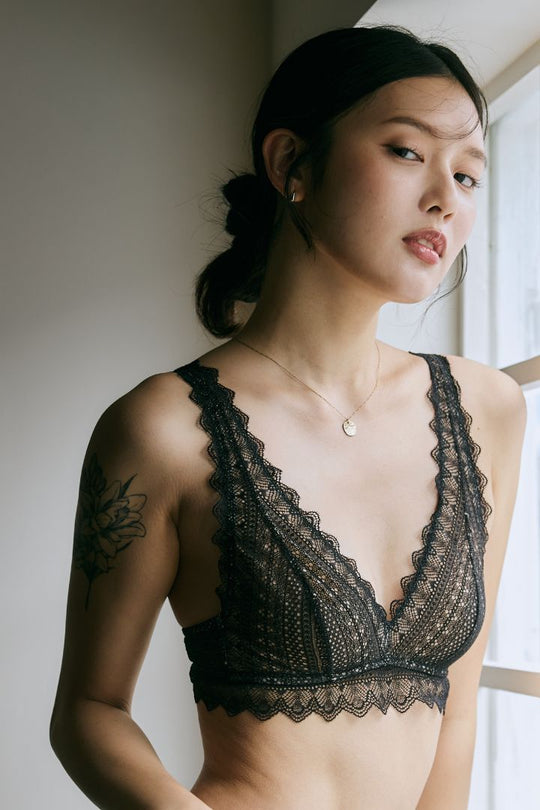 柔絲・薄蕾絲三角杯｜黑