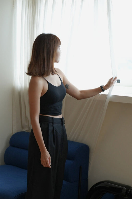 細肩Ｙ型長版 Bra Top｜黑