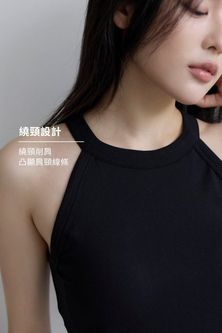 繞頸削肩 Bra Top｜黑