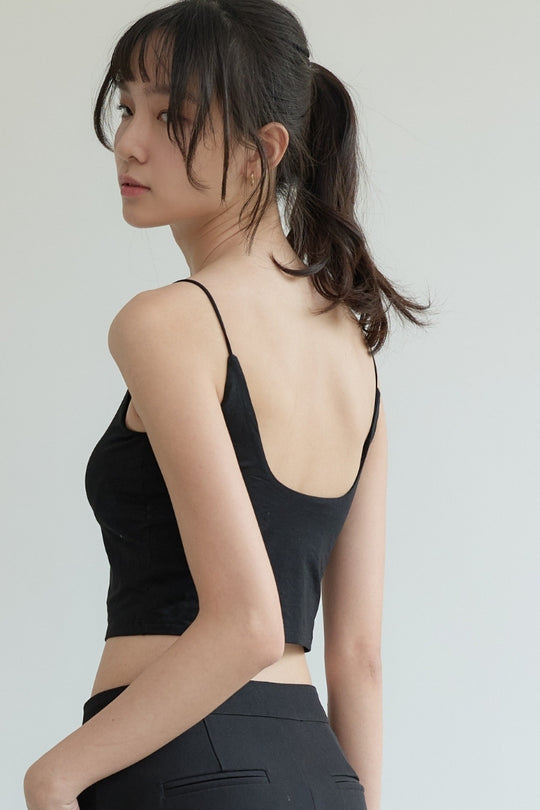 細肩挖背長版 Bra Top｜黑