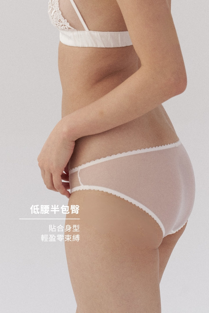柔絲・法式蕾絲透紗三角褲｜月白