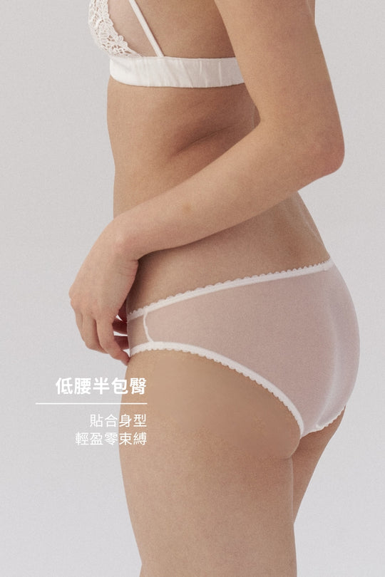 柔絲・法式蕾絲透紗三角褲｜月白