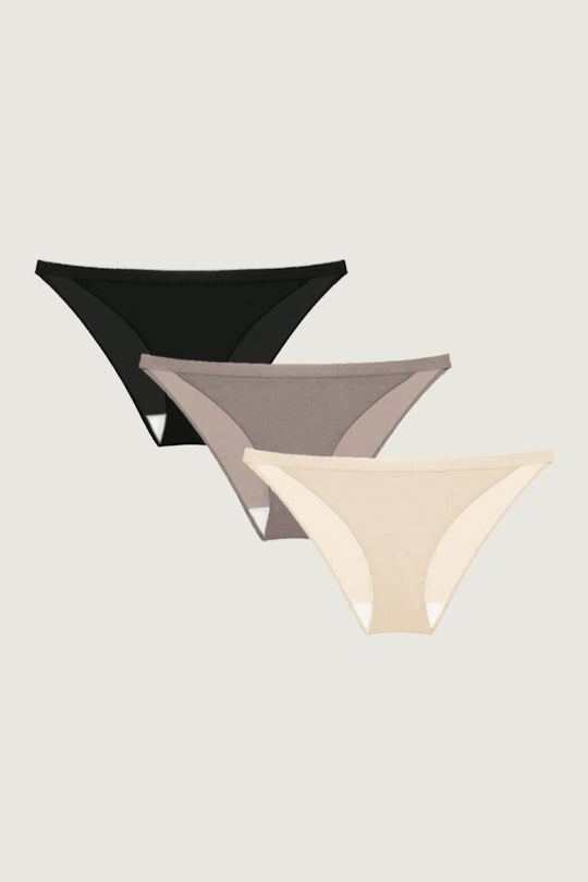 柔亮・比基尼丁字褲 3 件組｜黑＋駝＋裸