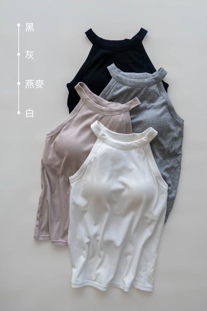繞頸削肩 Bra Top｜燕麥