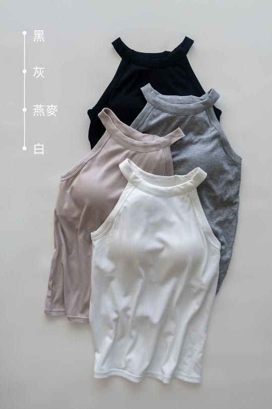 繞頸削肩 Bra Top｜燕麥