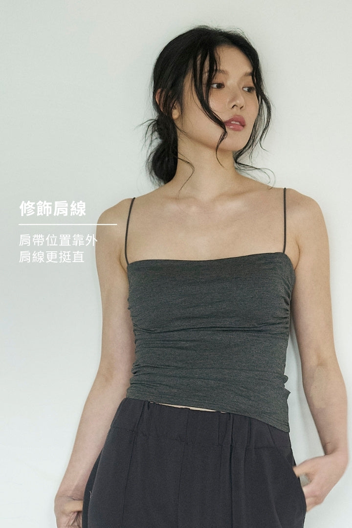 側抓皺細肩 Bra Top｜深灰