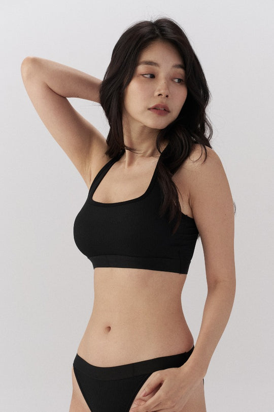 時尚條紋美背 Bra Top ｜黑