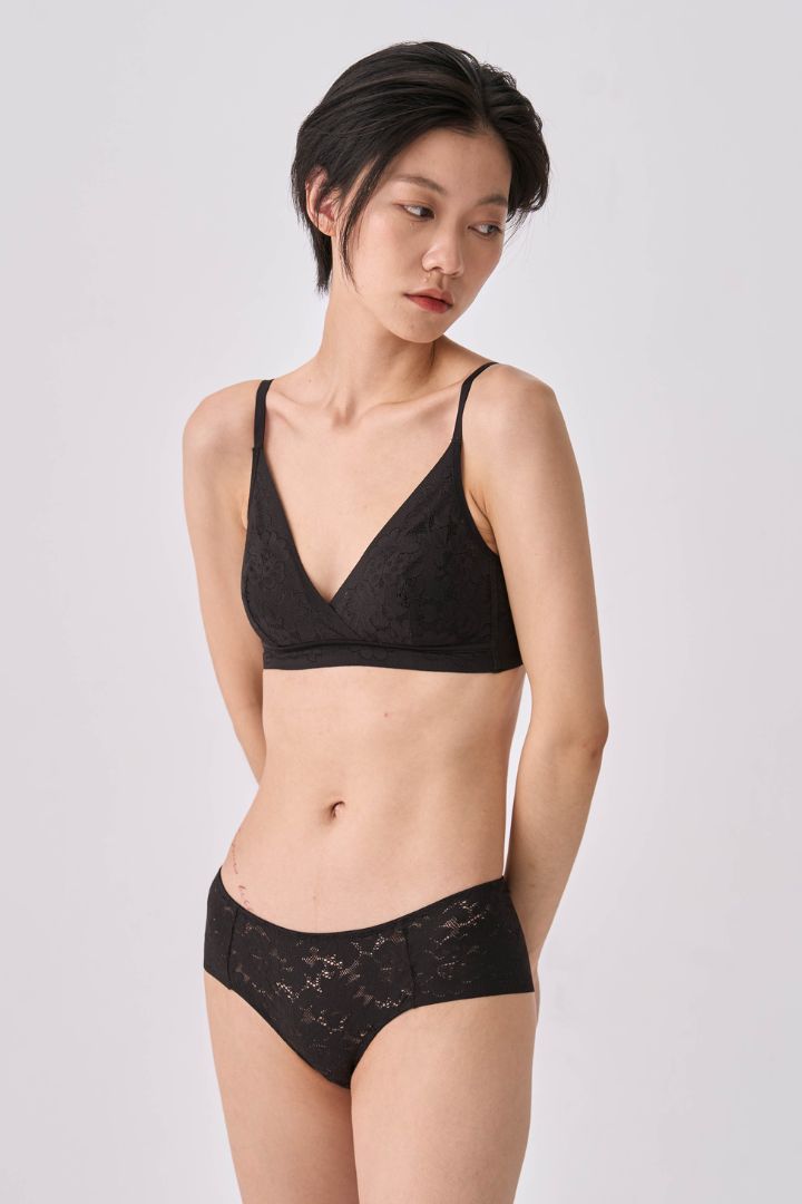 柔絲・蕾絲極簡三角褲｜黑