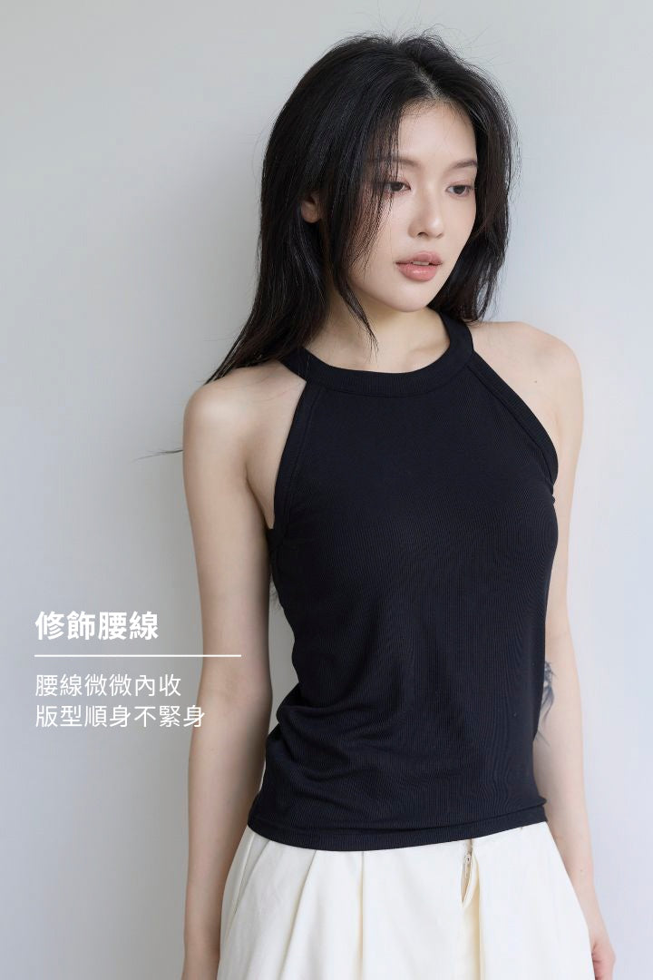 繞頸削肩 Bra Top｜黑