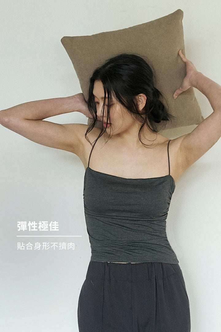 側抓皺細肩 Bra Top｜深灰