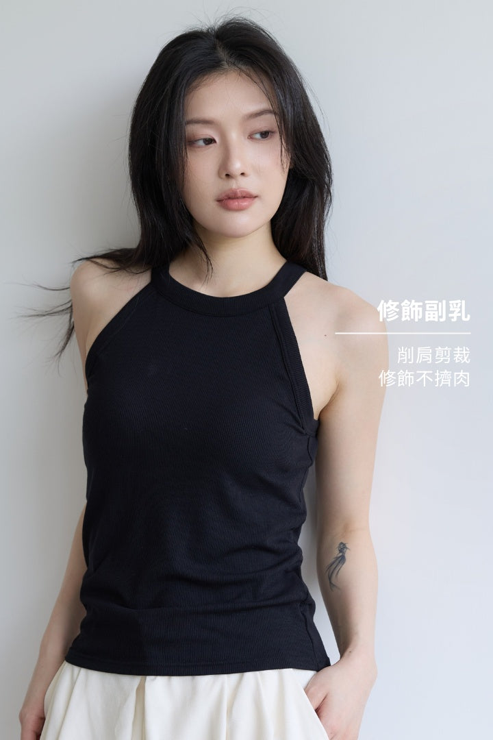繞頸削肩 Bra Top｜黑