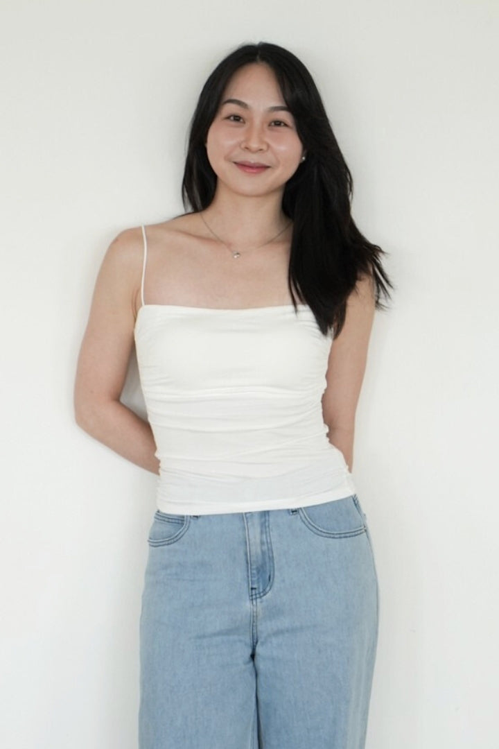 側抓皺細肩 Bra Top｜白