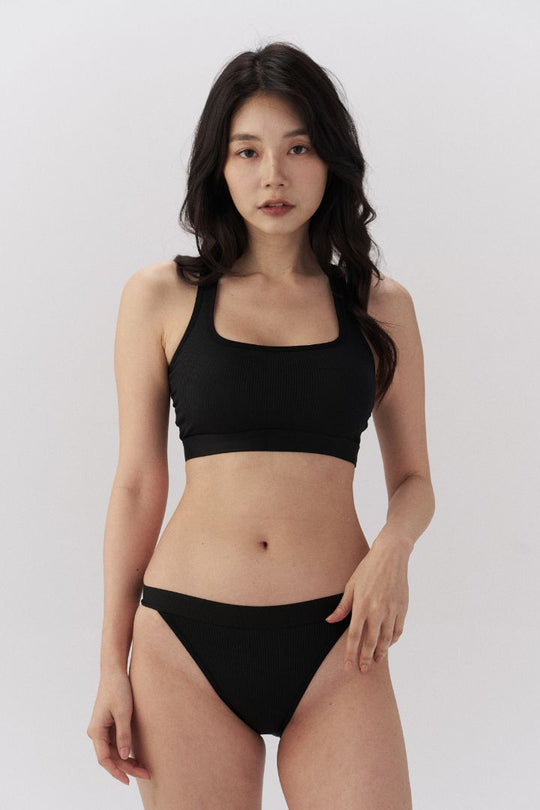 時尚條紋 Bra Top 成套｜黑