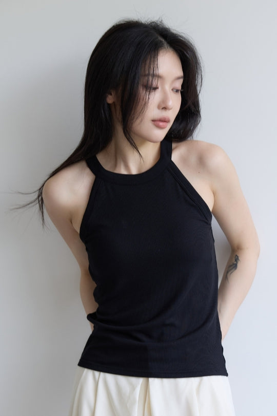 繞頸削肩 Bra Top｜黑