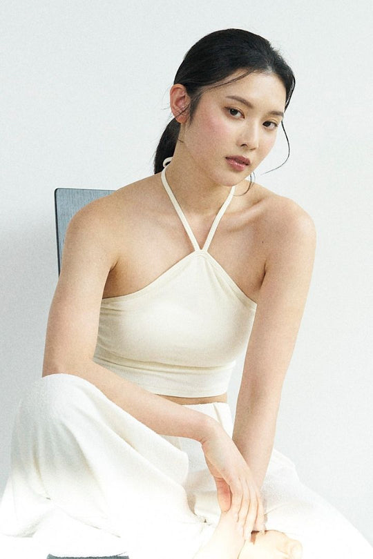 繞頸細肩綁帶 Bra Top｜米白