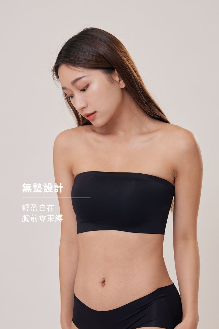 柔亮・無墊防滑平口內衣（附胸貼）｜黑色