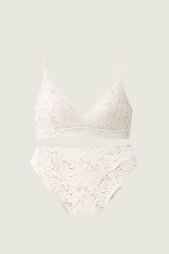 柔絲・蕾絲極簡三角 成套｜乳白