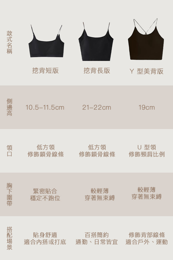 細肩方領挖背 Bra Top｜白
