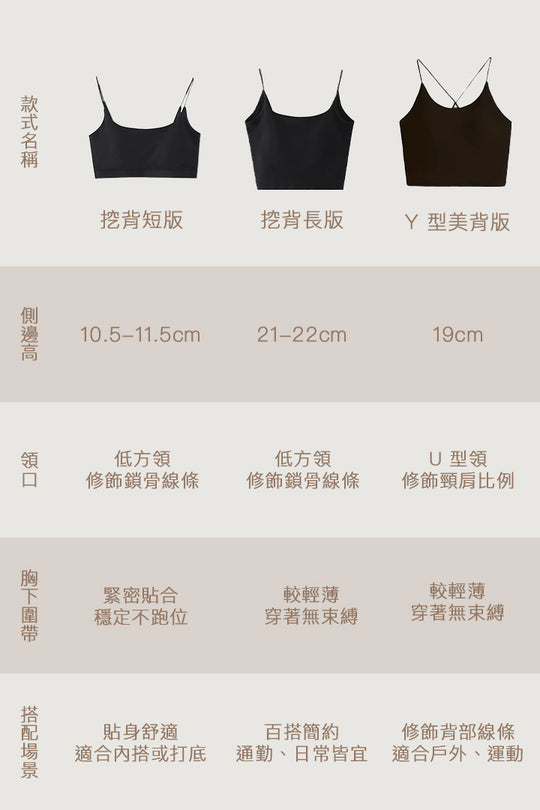 細肩方領挖背 Bra Top｜白