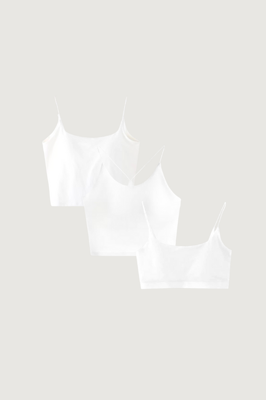 細肩挖背 Bra Top 3 件組｜短版+長版+Y型｜白