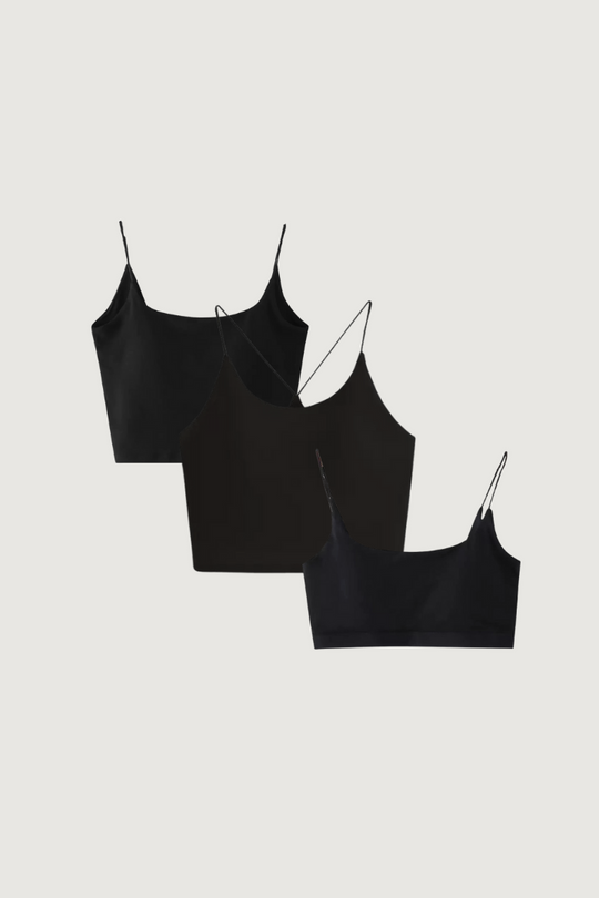 細肩挖背 Bra Top 3 件組｜短版+長版+Y型｜黑
