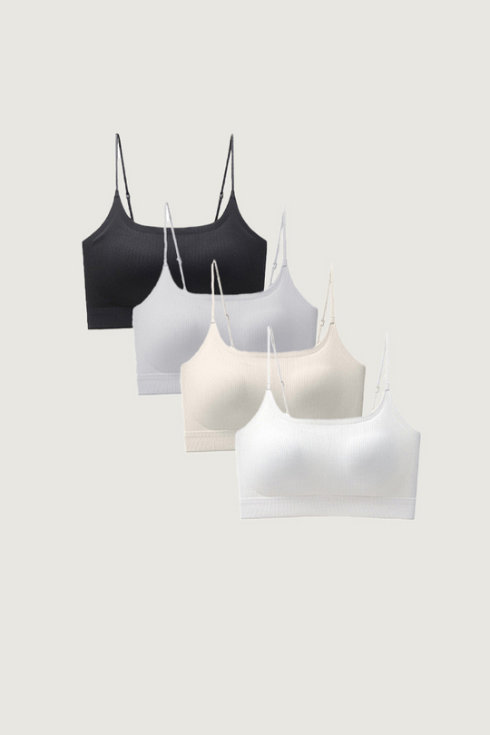 無痕 · 自由尺碼細肩涼感款 4 件組｜黑+白+淺灰+淺杏